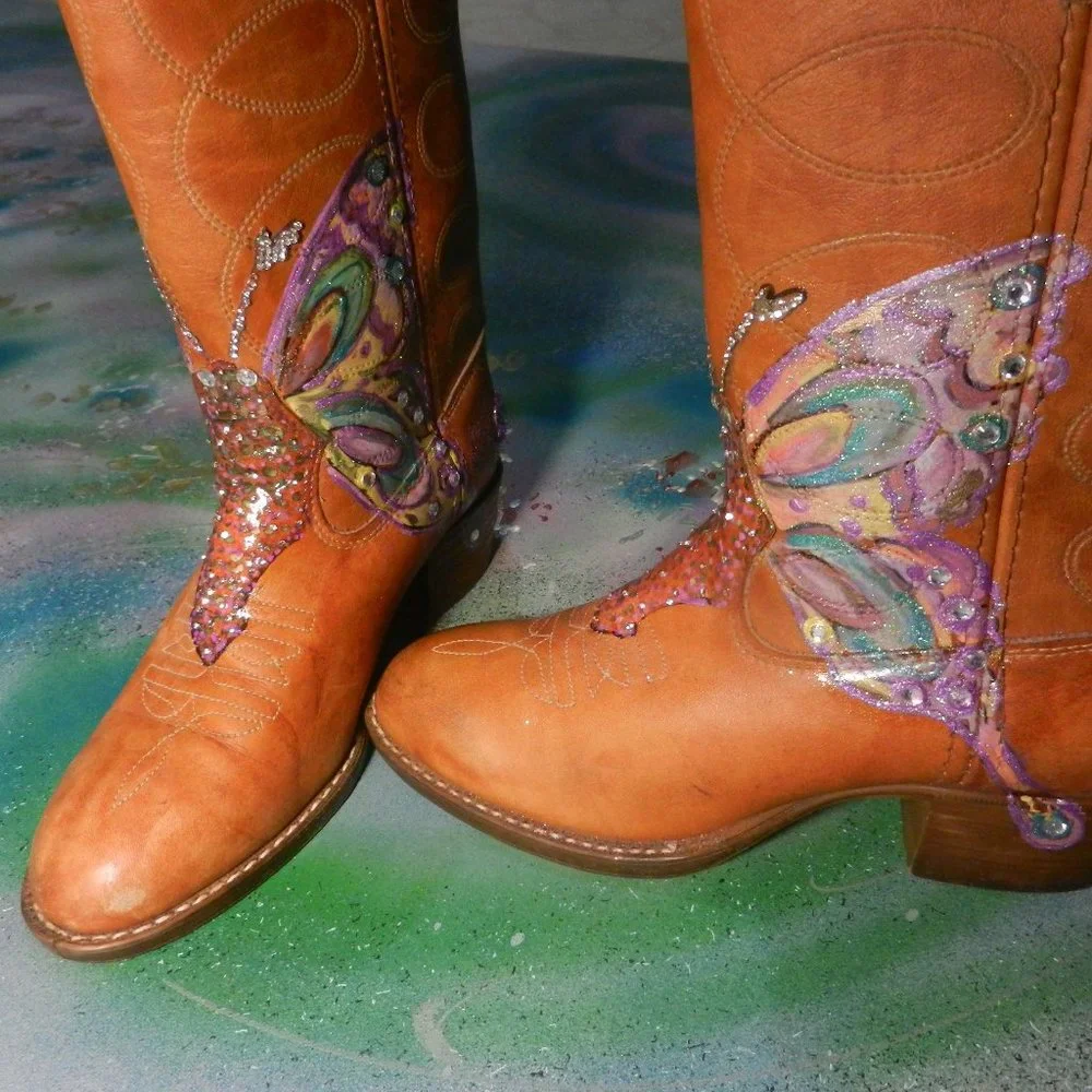 VTG OOAK ButterFly Me boots custom western cowboy boots Texas USA wearable art… - Picture 15 of 16